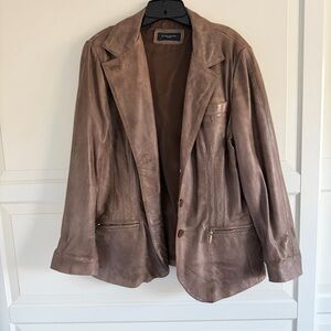 Javier Simorra Brown 100% genuine Leather blazer Jacket Size 14 - 41705